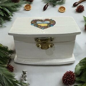 Handmade White Storage Box with Gold Accents And Seashell Motif.